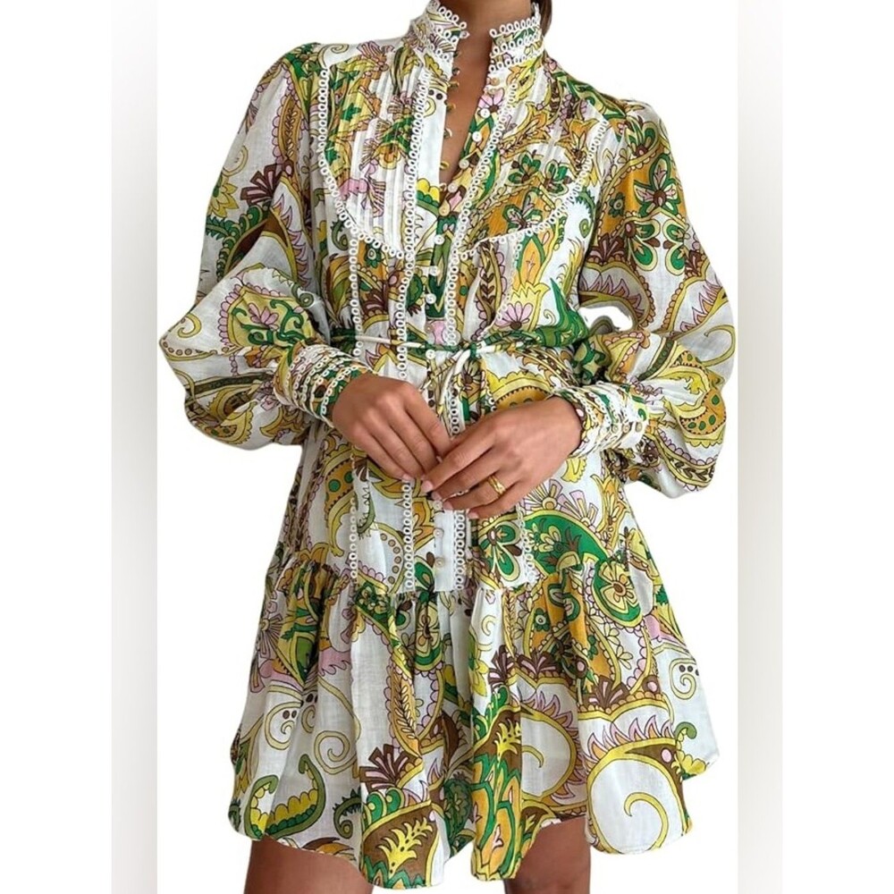 Antonio Melani Brynn Eyelet Button Front Long Sleeve Tie Waist Dress XS